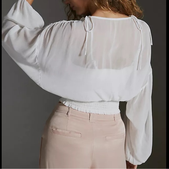 By Anthropologie Sheer Peasant Top - Picture 2 of 9